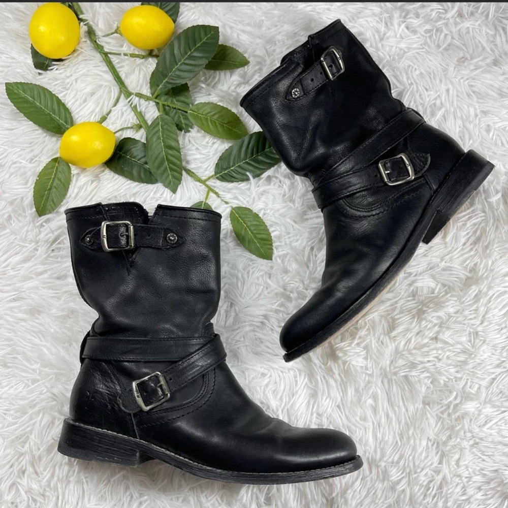 Frye Jayden Black Leather Engineer Moto Boots Size 7